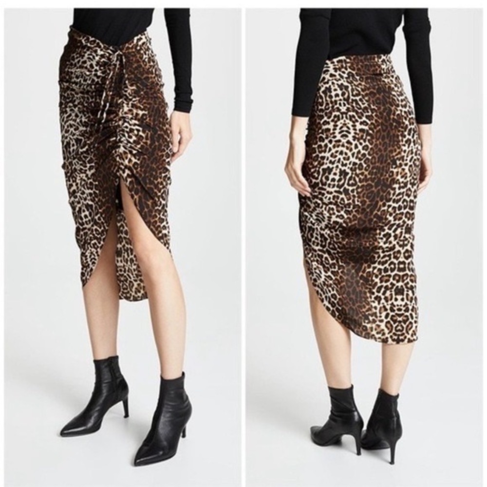 Veronica Beard Ari Silk Animal Print Side Ruched Midi Skirt - Picture 1 of 12